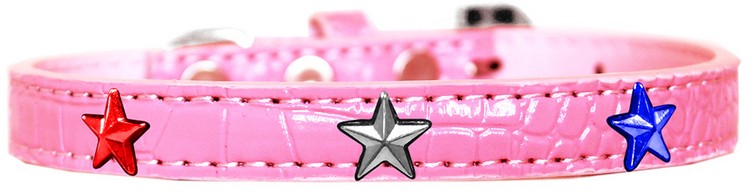 Red, White and Blue Star Widget Croc Dog Collar Light Pink Size 10